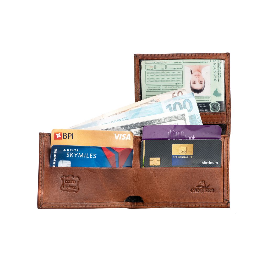 Carteira Masculina Premium Couro Marrom Durável Compacta, Porta Cartões e Documentos Essenciais