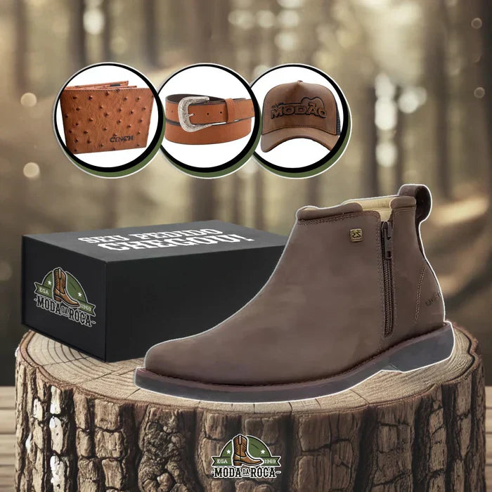 Bota Zavu Casual Masculina Couro Legítimo Ortopédica com Brindes
