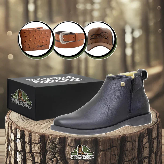 Bota Zavu Casual Masculina Couro Legítimo Ortopédica com Brindes