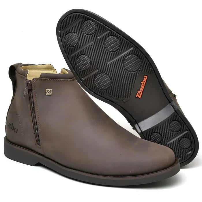 Bota Zavu Casual Masculina Couro Legítimo Ortopédica com Brindes