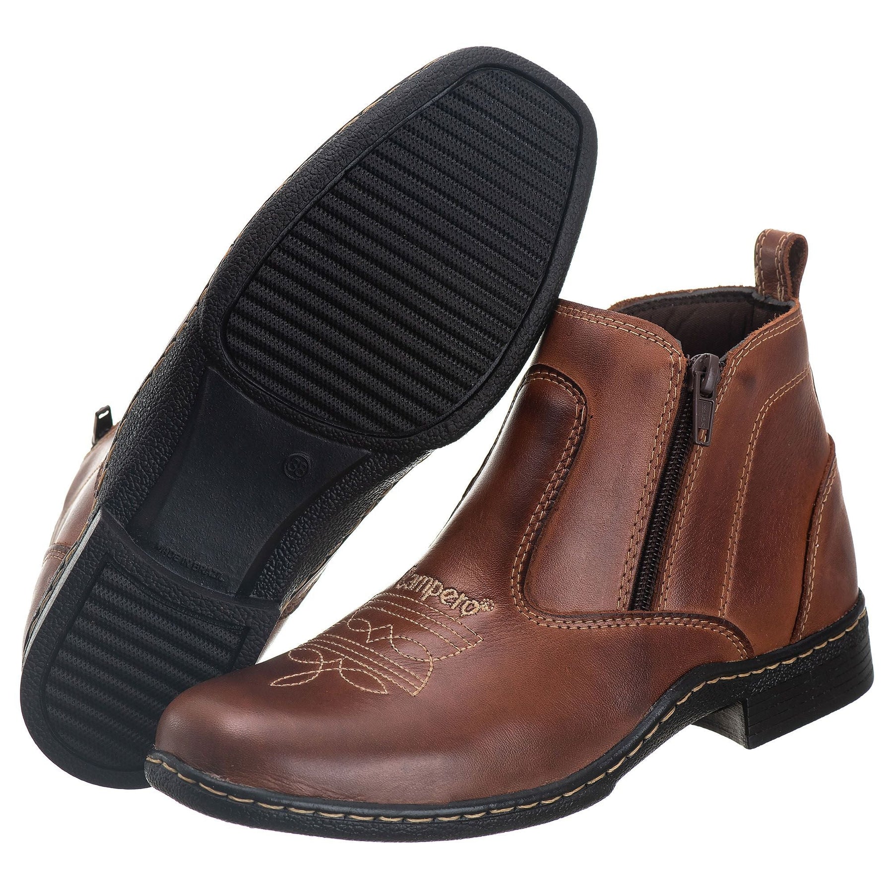 Kit Botina Masculina Couro Legítimo Pinhão Conforto + Boné Agronomia Agro Estiloso