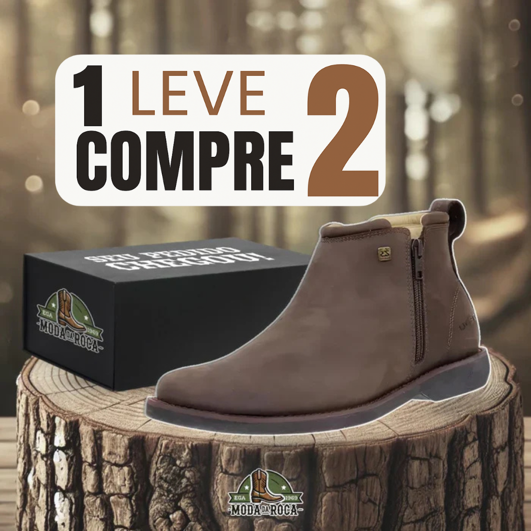 (COMPRE 1 LEVE 2) - Bota Zavu Casual Masculina Couro Legítimo Ortopédica
