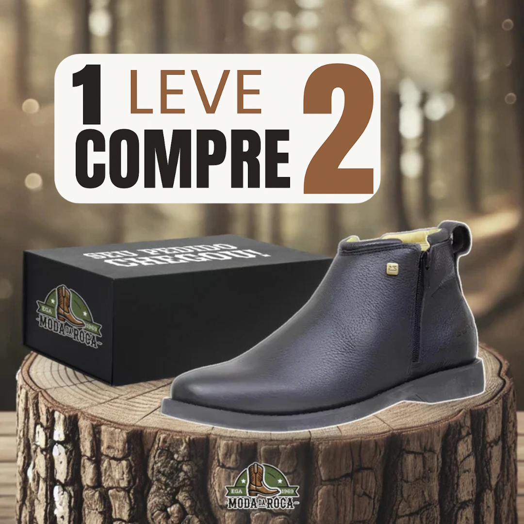 (COMPRE 1 LEVE 2) - Bota Zavu Casual Masculina Couro Legítimo Ortopédica