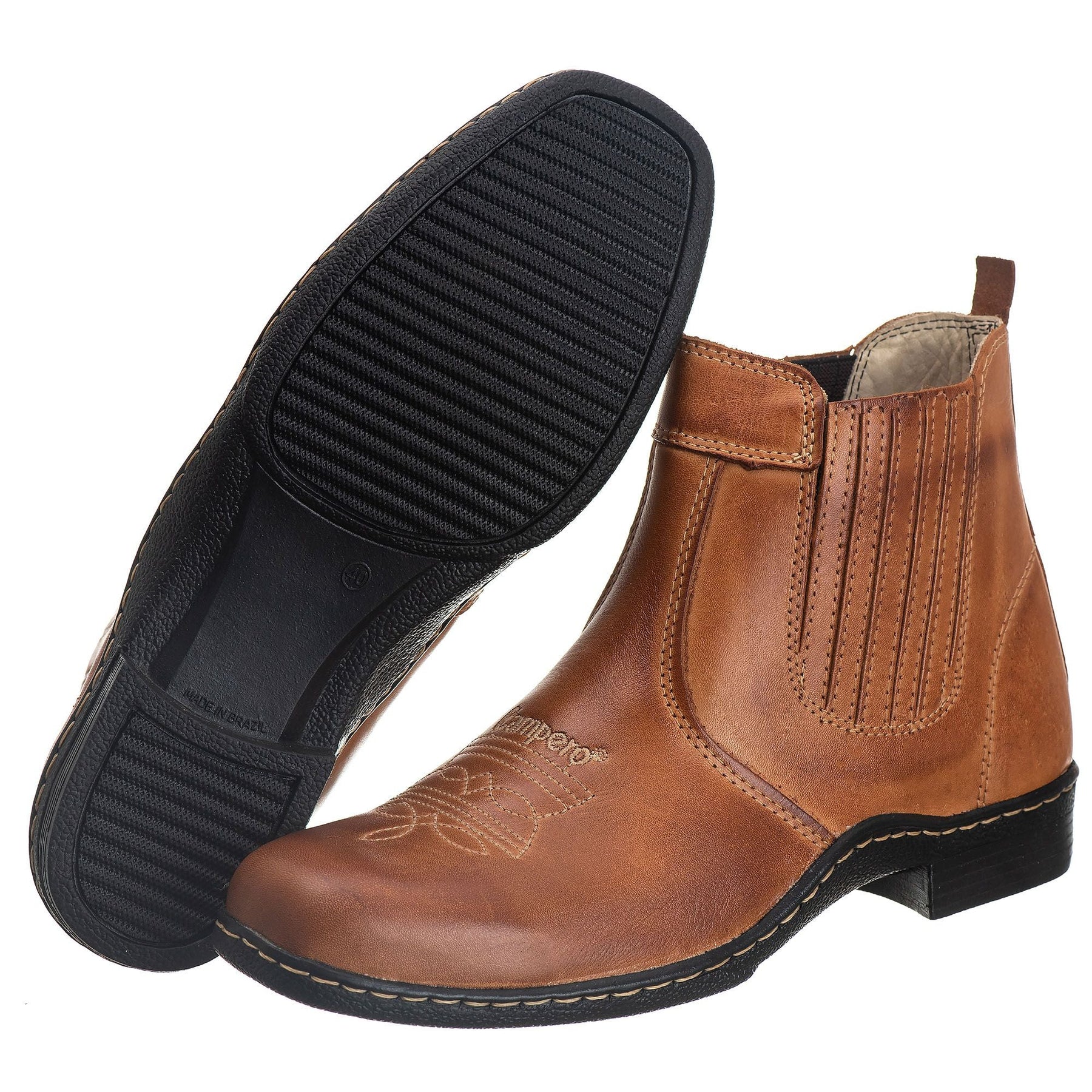 Botina Masculina Campero Couro Legítimo Whisky Elástico Conforto Campo Trabalho
