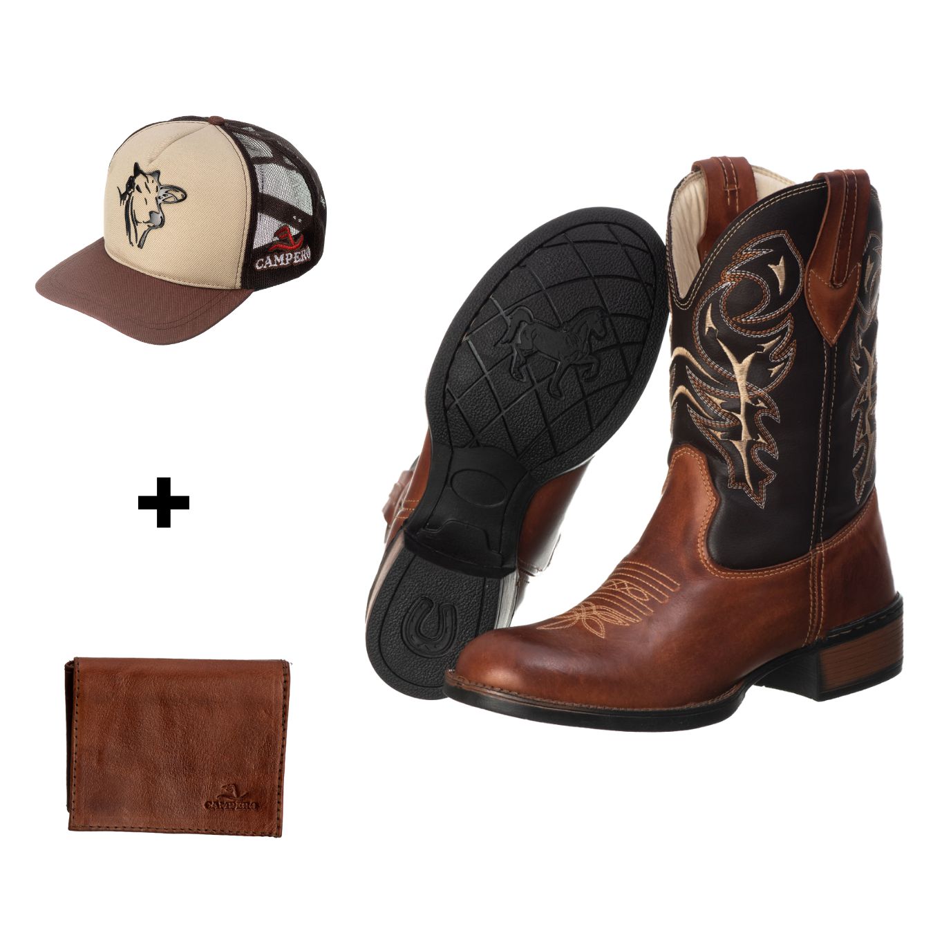 Kit Bota Texana Masculina Campero, Boné Nelore e Carteira - Estilo Country Completo