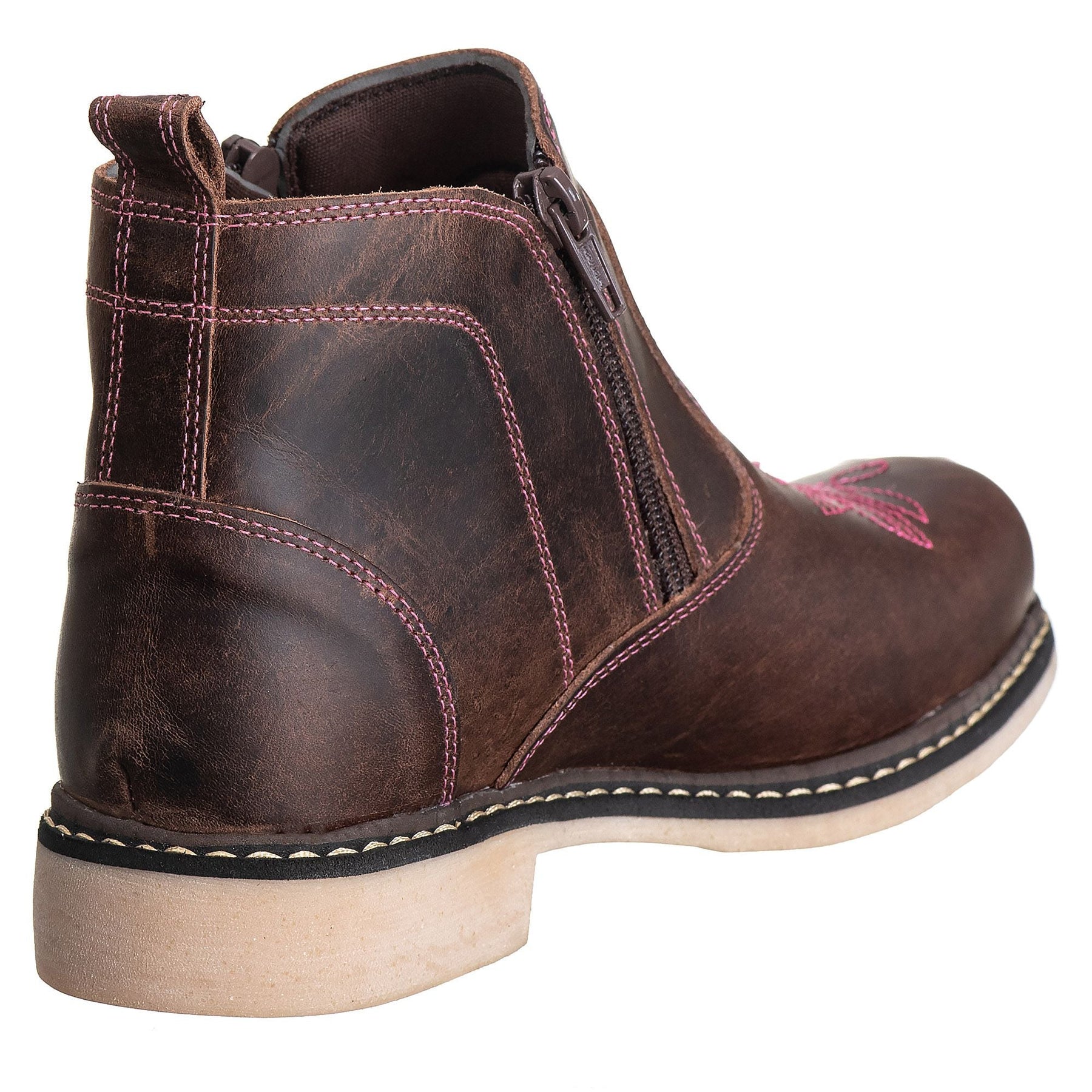Botina Feminina Country Campero Couro Legítimo Conforto Estilo Durável Marrom Rosa