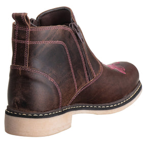 Botina Feminina Country Campero Couro Legítimo Conforto Estilo Durável Marrom Rosa