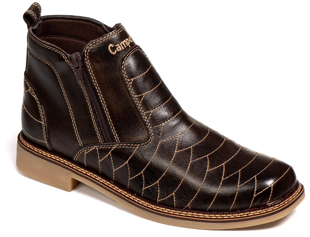 Botina Masculina Rodeio Campero Couro Latego Café Conforto Durabilidade Estilo Country