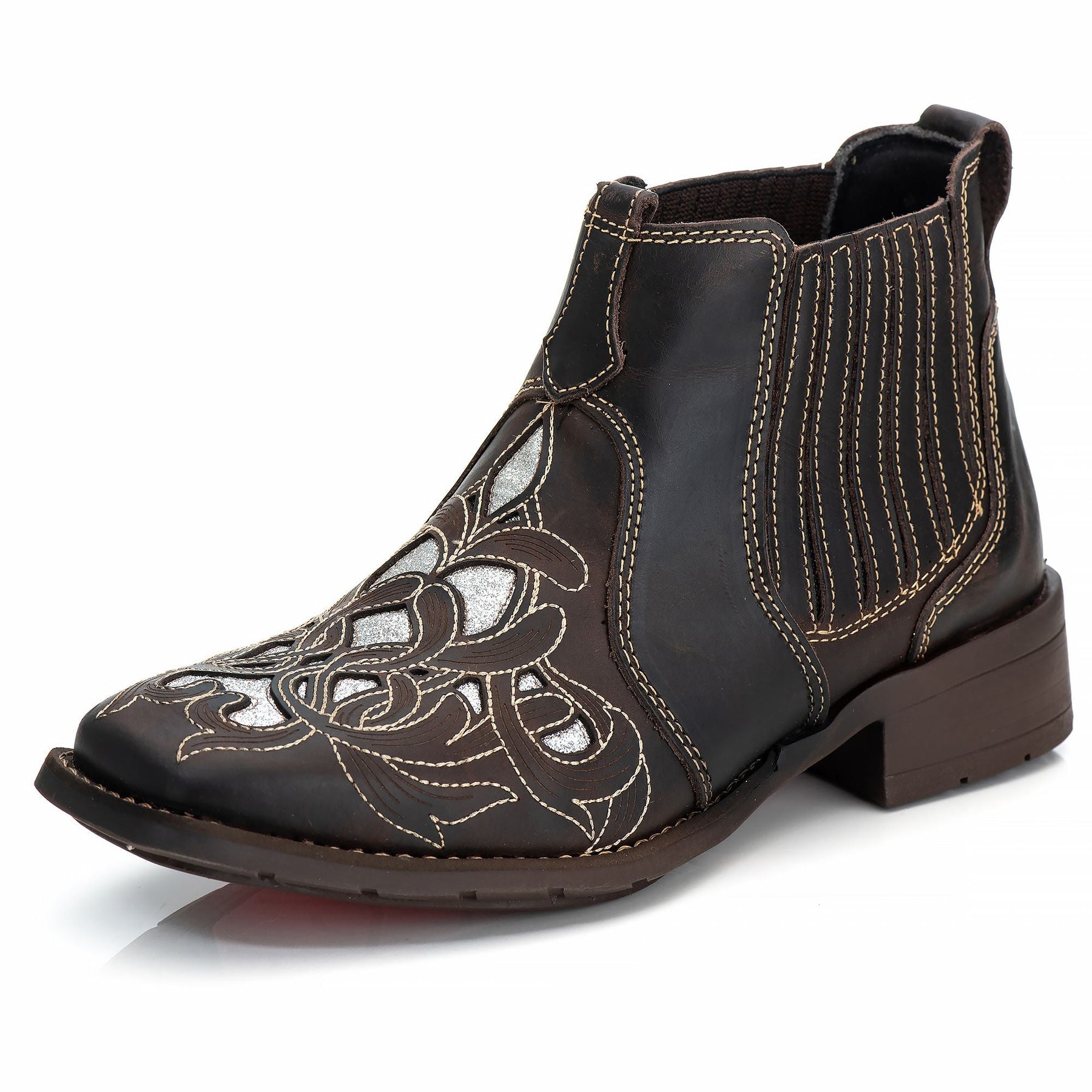 Bota Feminina Texana Couro Genuíno Laser Bico Quadrado Conforto Durabilidade Estilo Country
