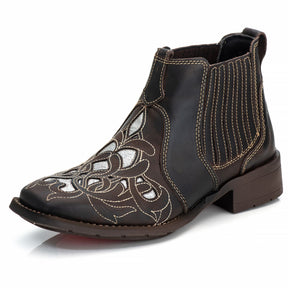 Bota Feminina Texana Couro Genuíno Laser Bico Quadrado Conforto Durabilidade Estilo Country