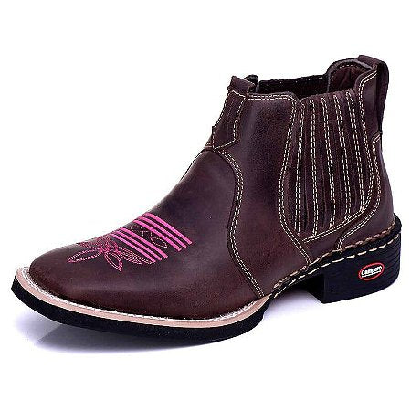 Kit Bota Feminina Country Bordado Rosa Ref-760 + Cinto Muladeiro Fivela Exclusiva