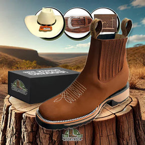Botina Brave Texana Couro Premium Masculino + Chapéu, Cinto e Carteira