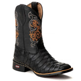 Bota Texana Escamada Masculina Couro Preto Bico Quadrado Rodeio Cano Alto
