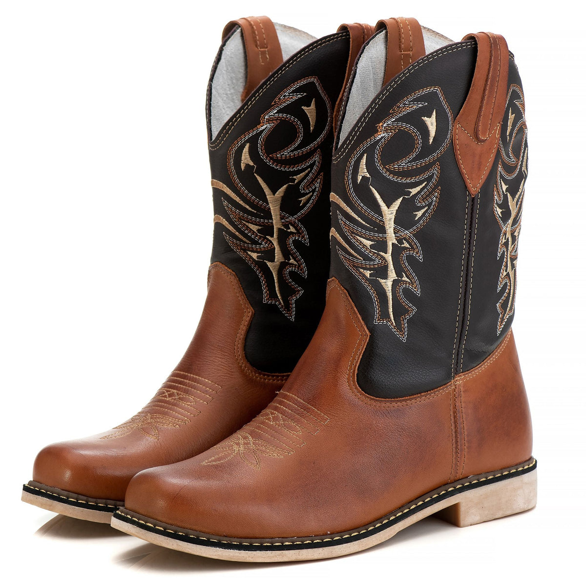 Bota Texana Masculina Lisa Marrom Rodeio Cowboy Couro Legítimo Conforto Durável