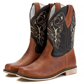 Bota Texana Masculina Lisa Marrom Rodeio Cowboy Couro Legítimo Conforto Durável