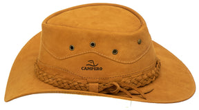 Chapéu Cowboy Country Autêntico Couro Nobuk Amarelo com Trança Detalhada