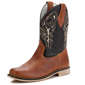 Bota Texana Masculina Lisa Marrom Rodeio Cowboy Couro Legítimo Conforto Durável