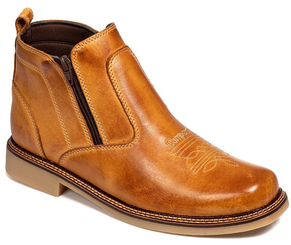 Botina Masculina Rodeio Couro Whisky Zíper - Estilo, Conforto Campero