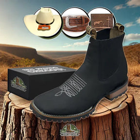 Botina Brave Texana Couro Premium Masculino + Chapéu, Cinto e Carteira