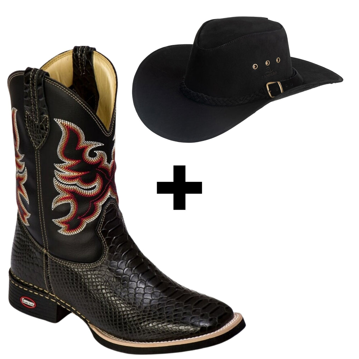 Kit Bota Texana Masculina Couro Cobra Preto + Chapéu Americano: Estilo Country Autêntico