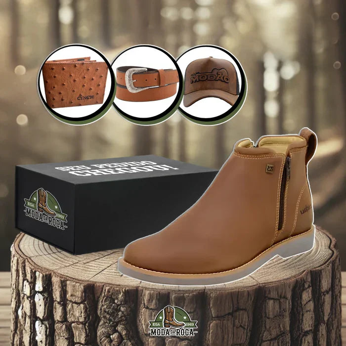 Bota Zavu Casual Masculina Couro Legítimo Ortopédica com Brindes