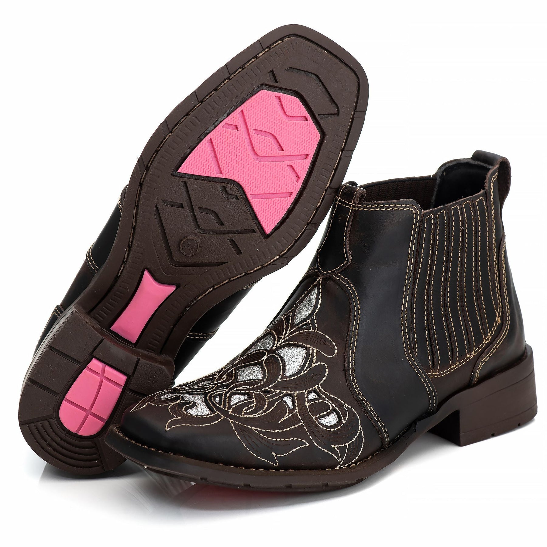 Bota Feminina Texana Couro Genuíno Laser Bico Quadrado Conforto Durabilidade Estilo Country