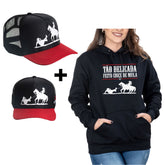 Kit Moletom Feminino Country Preto Algodão + Boné Delicado Coice de Mula