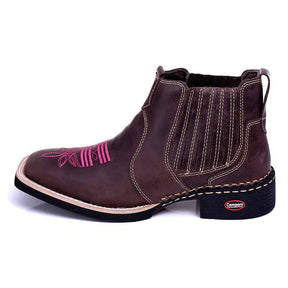 Kit Bota Feminina Country Bordada Rosa e Cinto Fivela Country Feminino