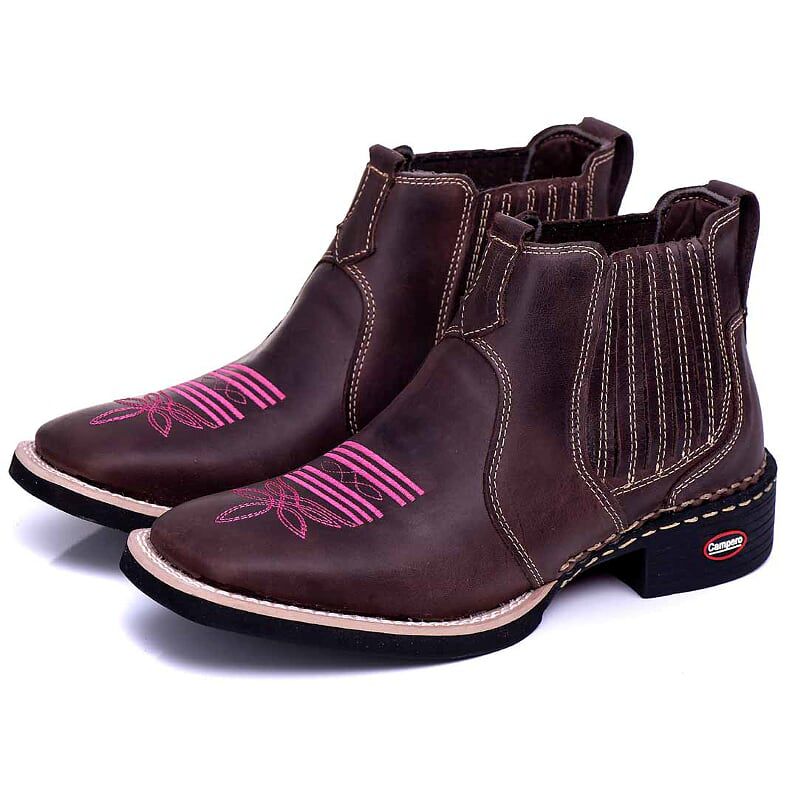 Kit Bota Feminina Country Bordada Rosa e Cinto Fivela Country Feminino