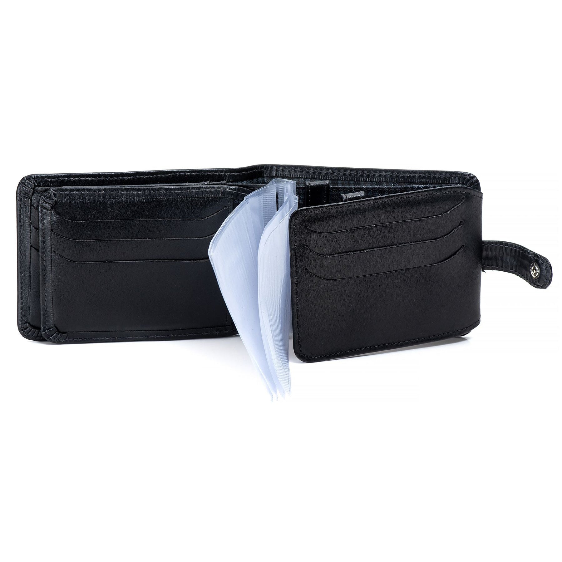 Carteira Masculina de Couro Genuíno Preta com Porta Cartões e Documentos
