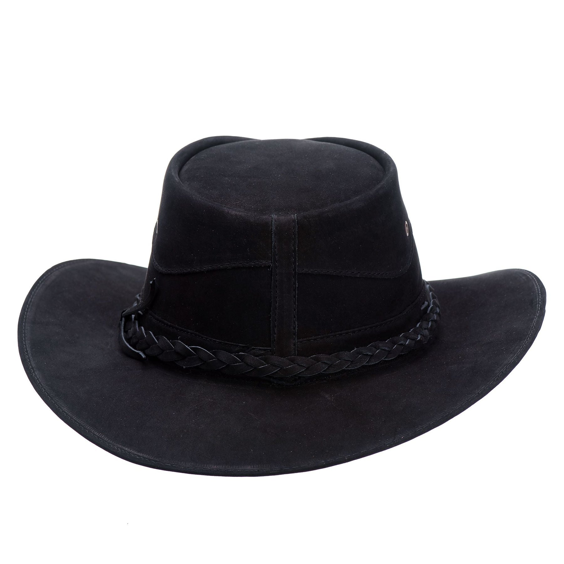 Chapéu Country de Couro Nobuk Preto com Detalhes Trançados: Estilo Autêntico