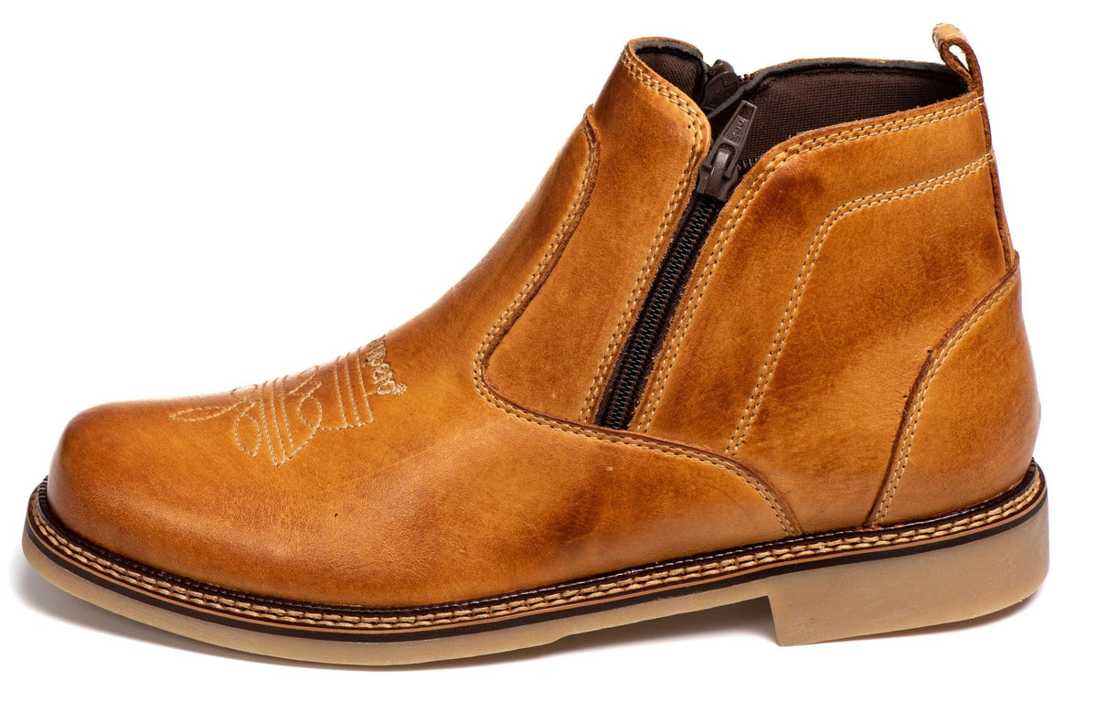 Botina Masculina Rodeio Couro Whisky Zíper - Estilo, Conforto Campero