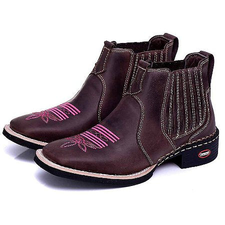 Kit Bota Feminina Country Bordado Rosa Ref-760 + Cinto Muladeiro Fivela Exclusiva