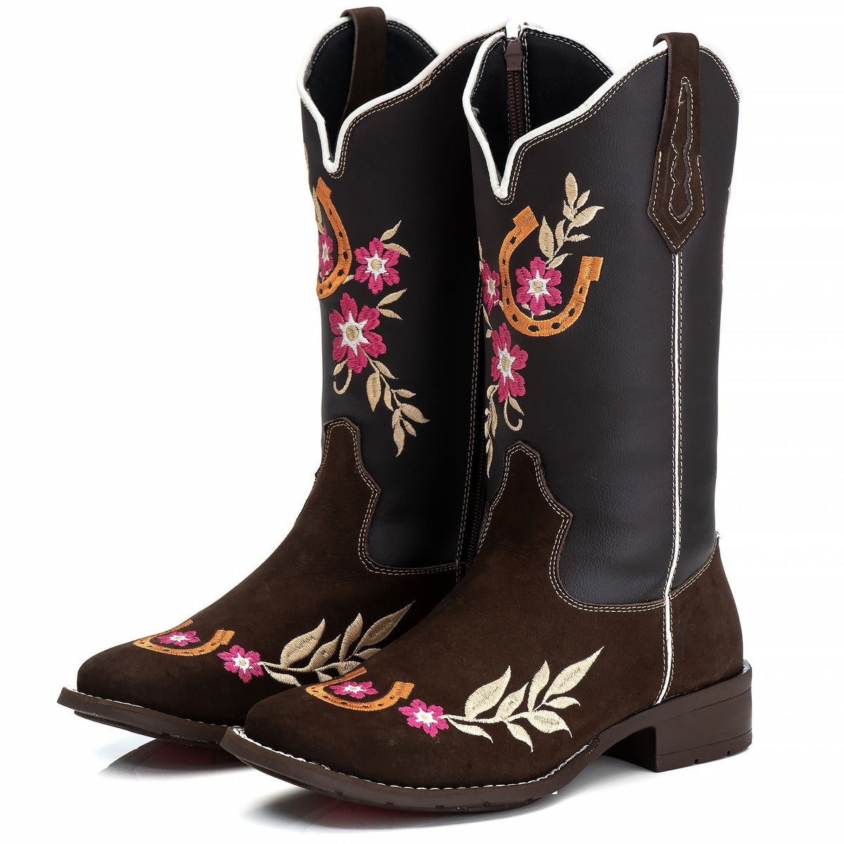 Bota Texana Feminina Campero: Couro Nobuk Bordado, Bico Quadrado, Estilo Autêntico
