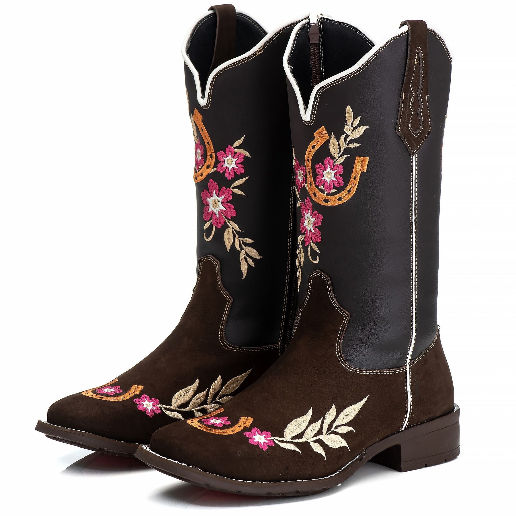 Bota Texana Feminina Campero: Couro Nobuk Bordado, Bico Quadrado, Estilo Autêntico