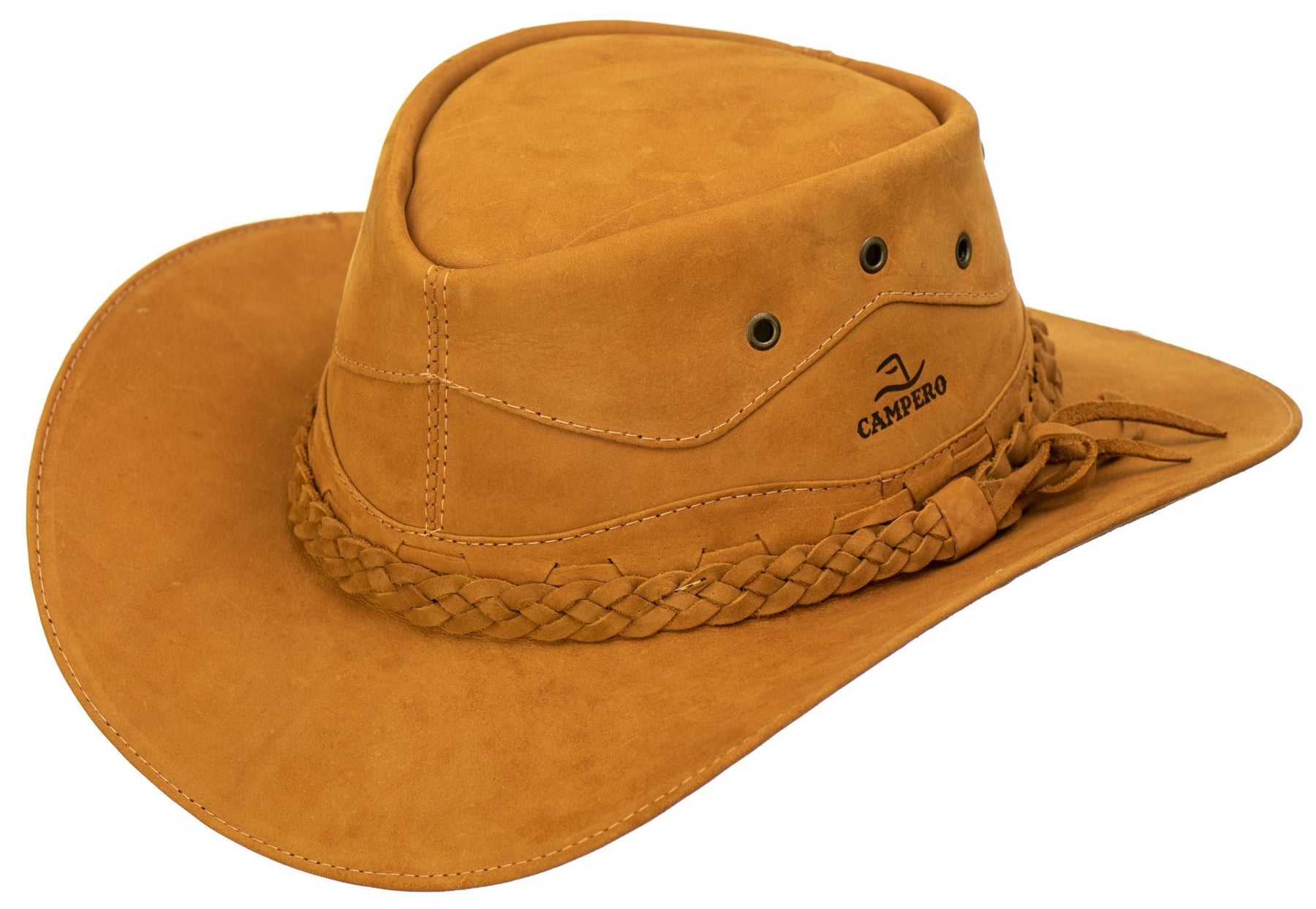 Chapéu Cowboy Country Autêntico Couro Nobuk Amarelo com Trança Detalhada