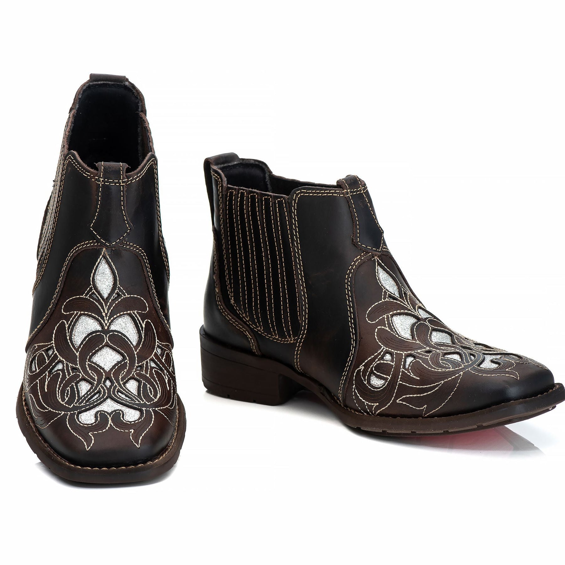 Bota Feminina Texana Couro Genuíno Laser Bico Quadrado Conforto Durabilidade Estilo Country