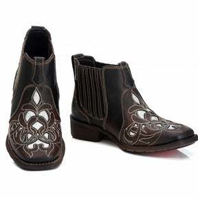 Bota Feminina Texana Couro Genuíno Laser Bico Quadrado Conforto Durabilidade Estilo Country