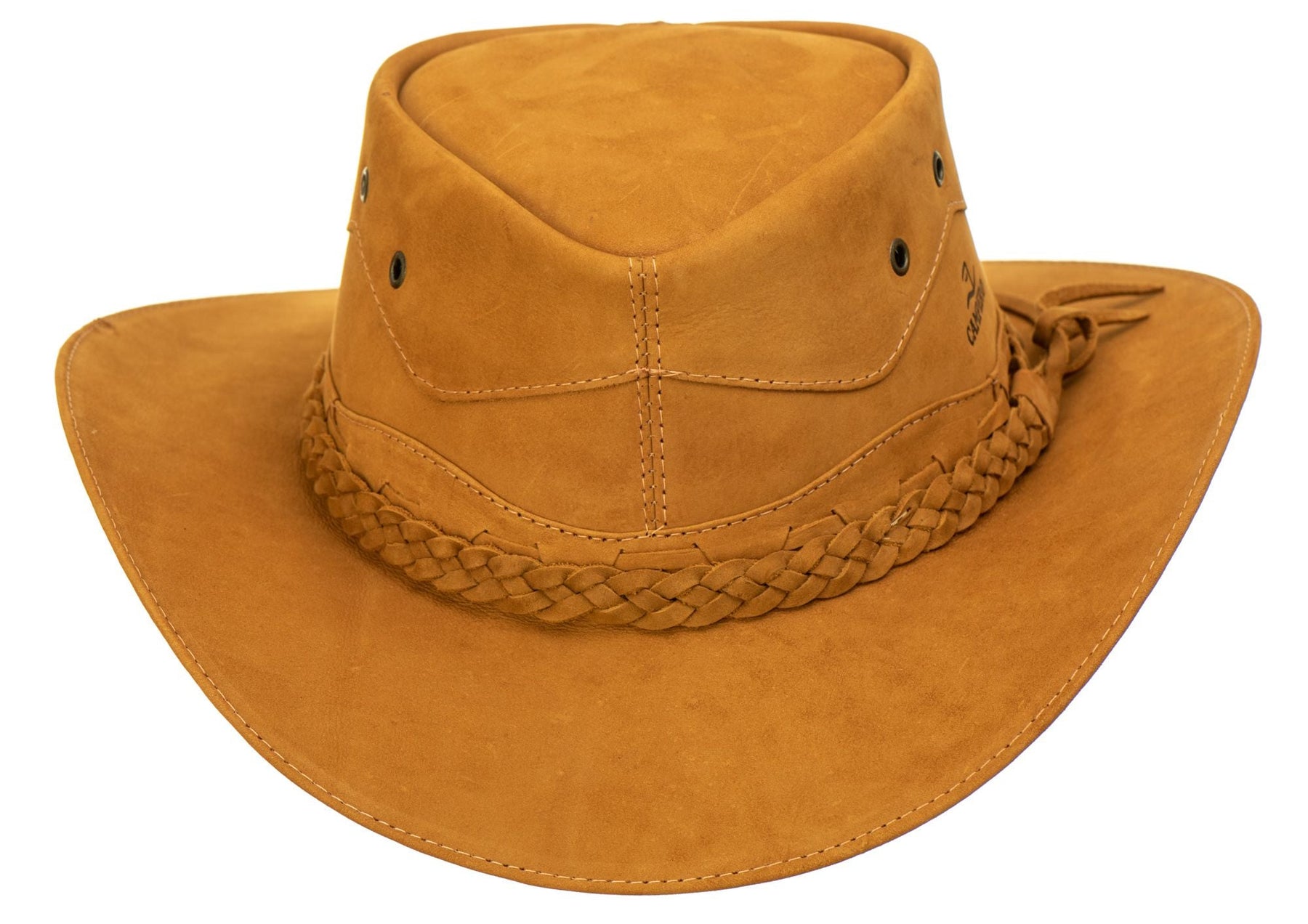 Chapéu Cowboy Country Autêntico Couro Nobuk Amarelo com Trança Detalhada