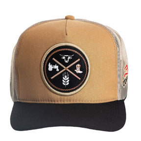 Kit Bota Masculina Couro Legítimo Campero Boné Agronomia Agro Ref 03