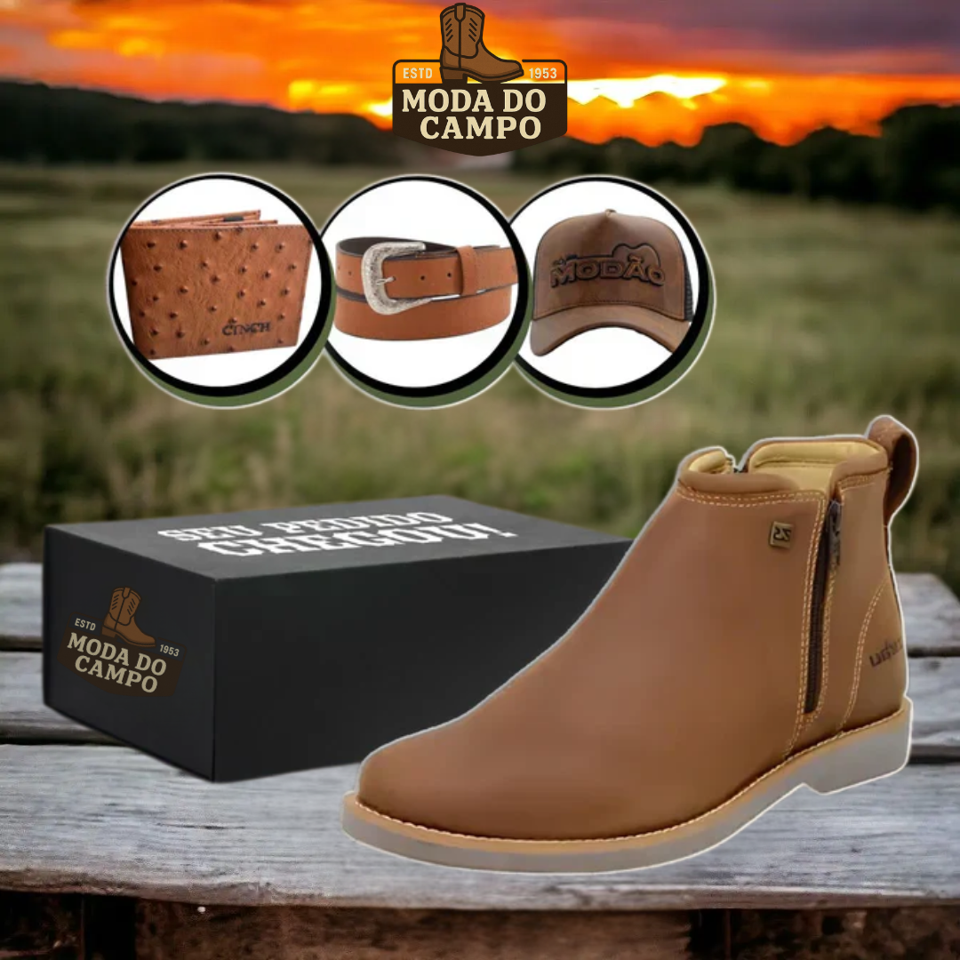 Kit Bota Zabu Masculina Couro Legítimo Ortopédica + 3 Brindes Grátis