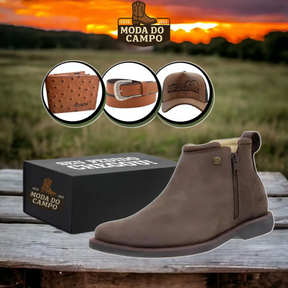 Kit Bota Zabu Masculina Couro Legítimo Ortopédica + 3 Brindes Grátis