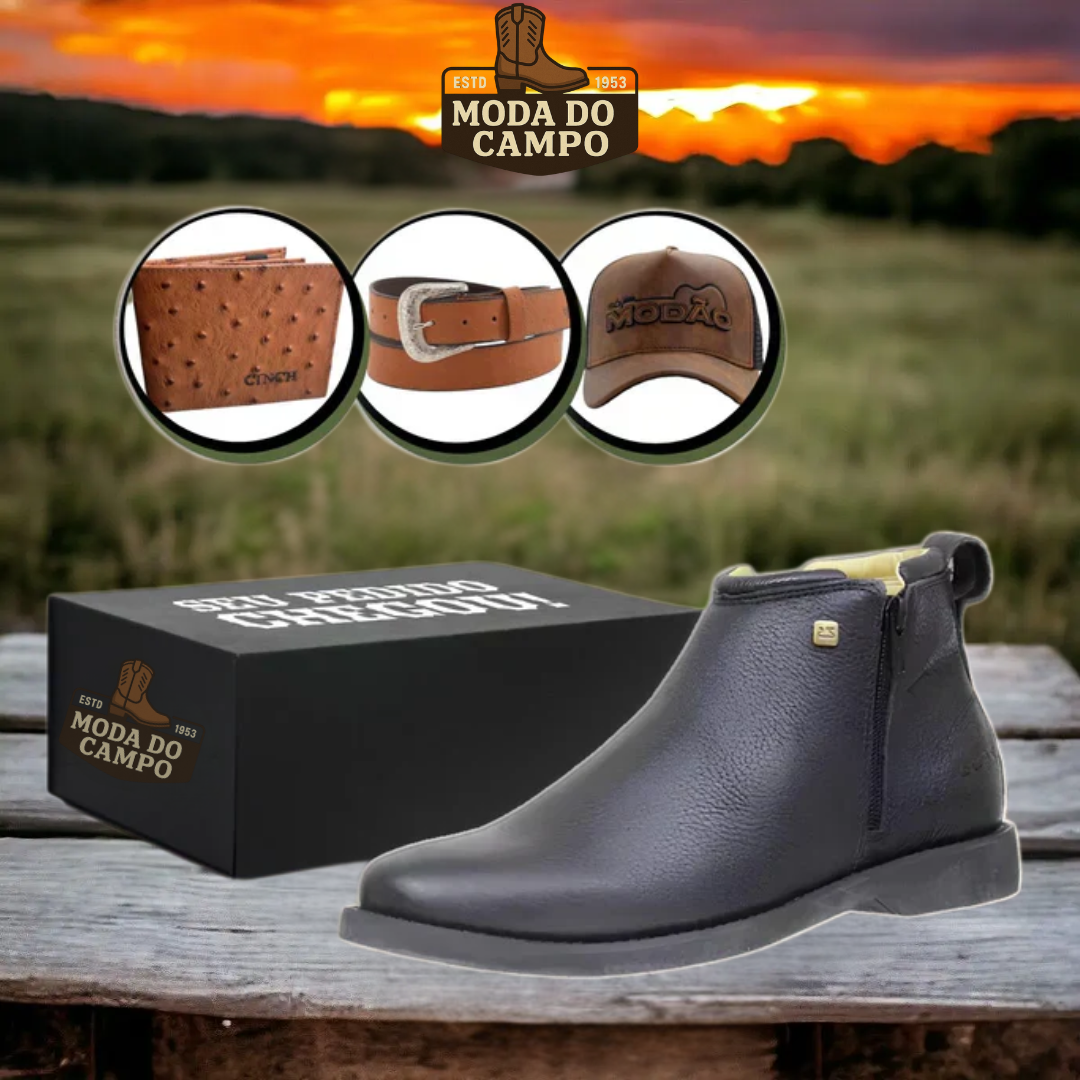 Kit Bota Zabu Masculina Couro Legítimo Ortopédica + 3 Brindes Grátis