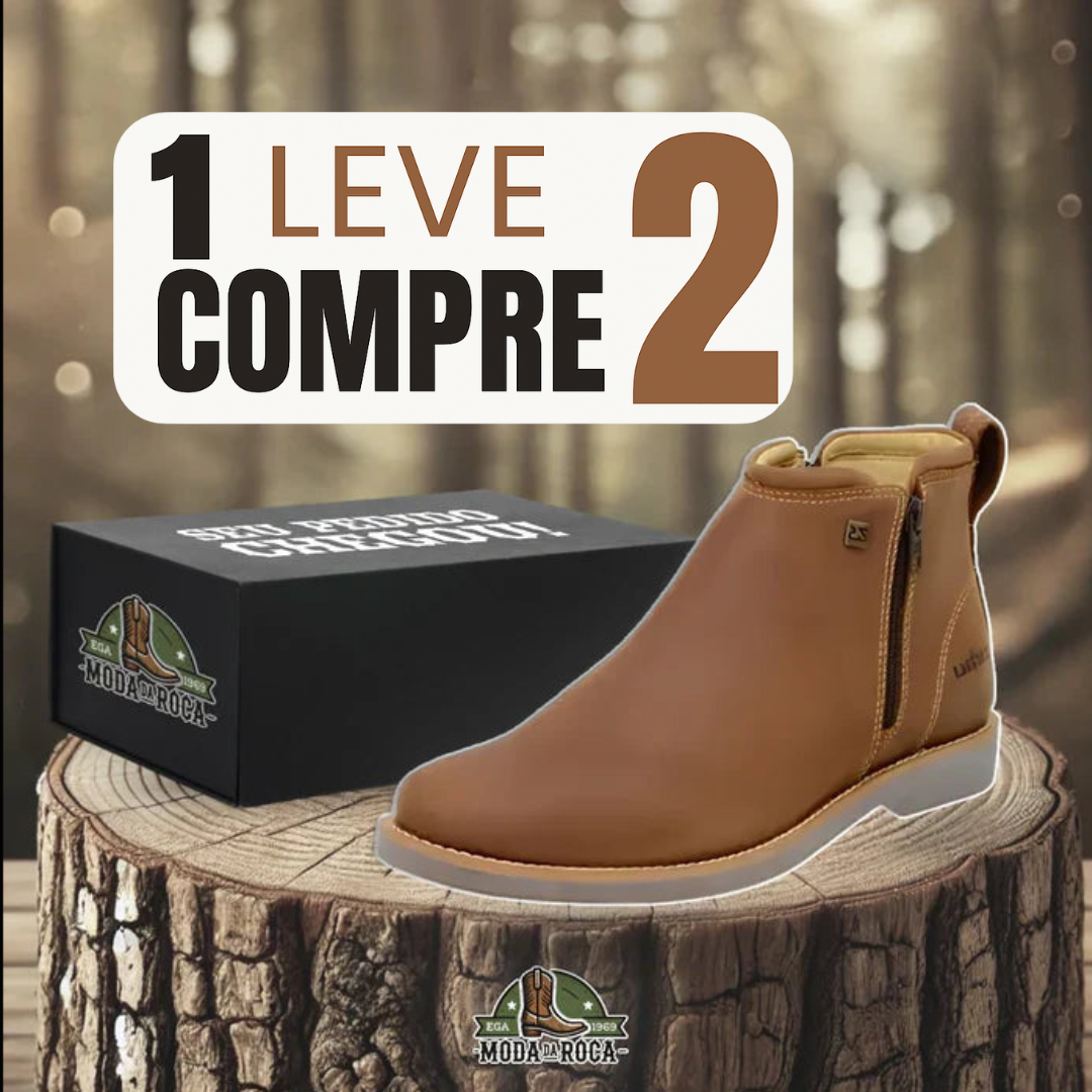 (COMPRE 1 LEVE 2) - Bota Zavu Casual Masculina Couro Legítimo Ortopédica