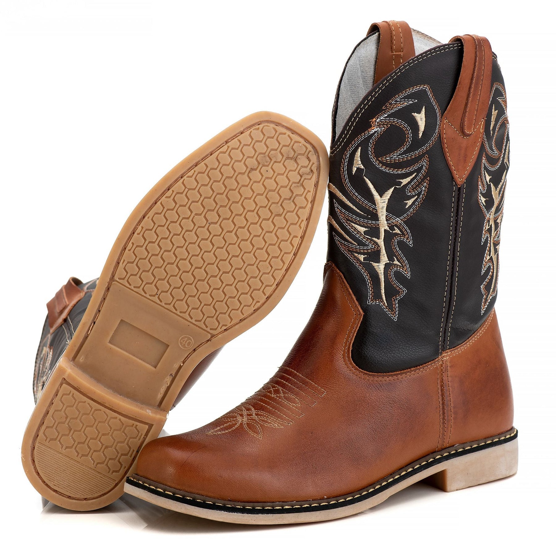 Bota Texana Masculina Lisa Marrom Rodeio Cowboy Couro Legítimo Conforto Durável