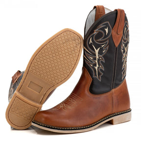 Bota Texana Masculina Lisa Marrom Rodeio Cowboy Couro Legítimo Conforto Durável