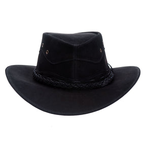 Chapéu Country de Couro Nobuk Preto com Detalhes Trançados: Estilo Autêntico