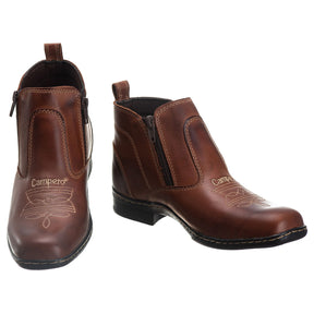 Botina Masculina Cano Baixo Couro Legítimo Pinhão Campo Trabalho Conforto Duradouro