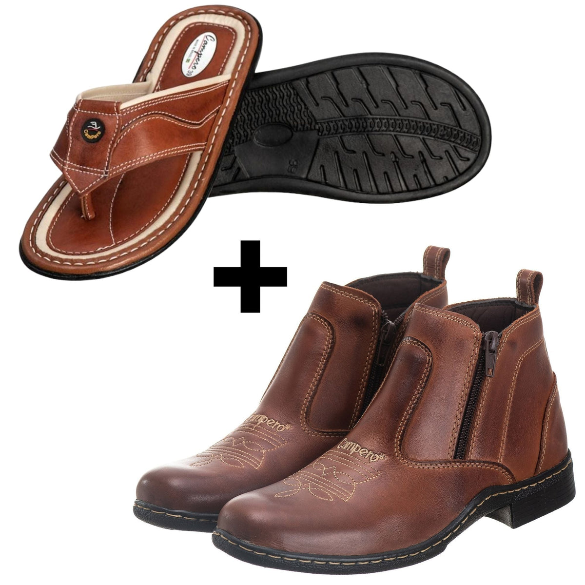 Kit Botina Masculina Couro Marrom + Chinelo Dedo: Estilo, Conforto Duradouro