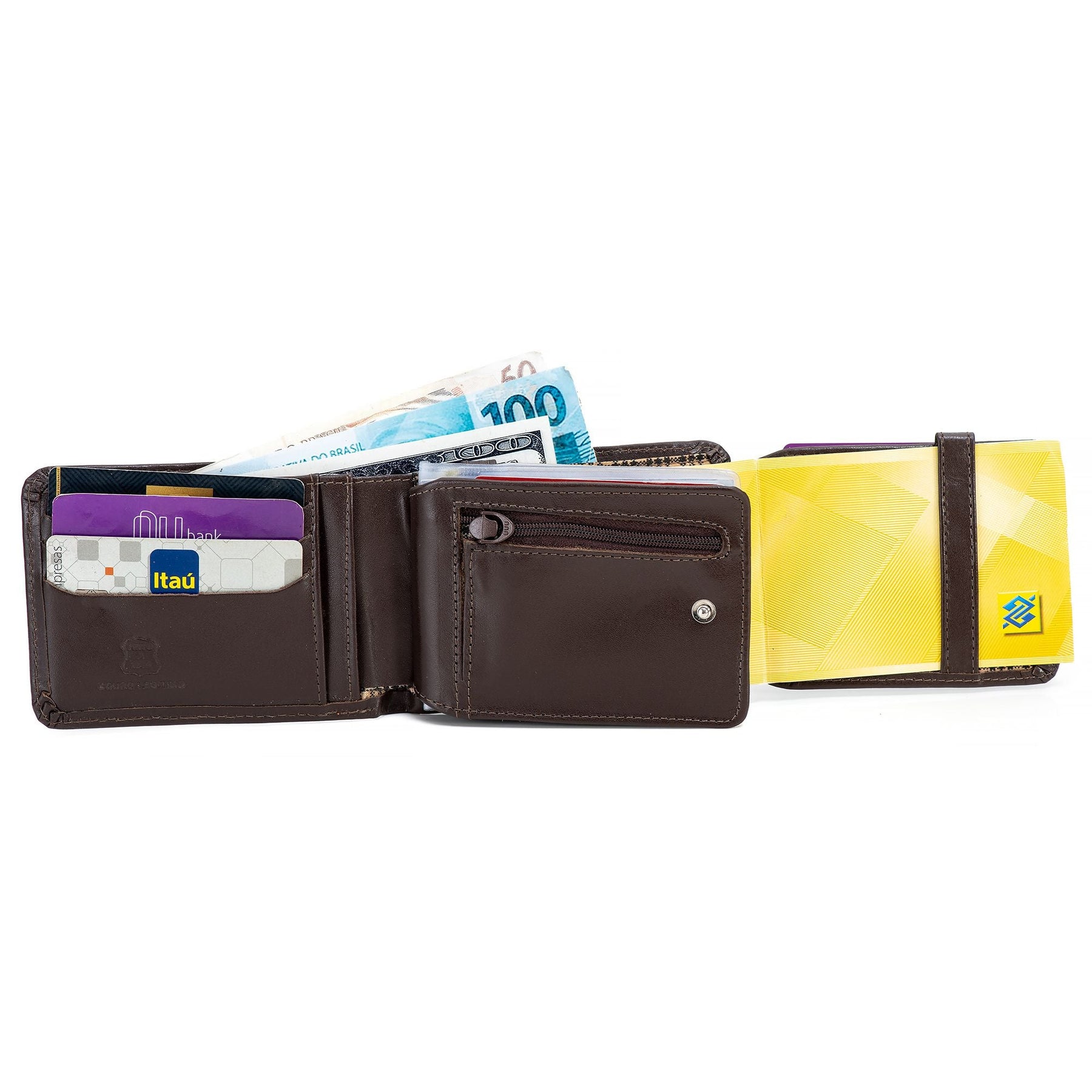 Carteira Masculina Couro Marrom Campero: Compacta, Elegante, Porta Notas, Cartões e Documentos